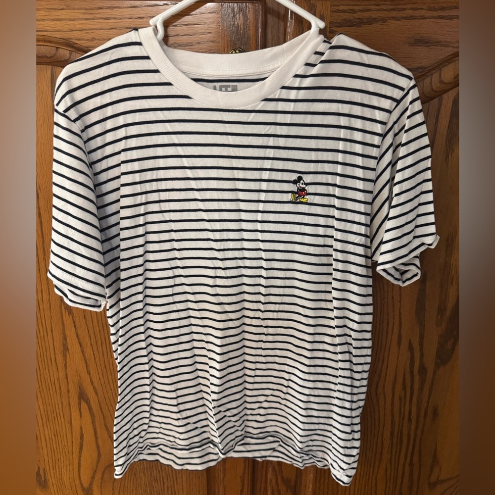 Disney Striped T-Shirt with Mickey Mouse Embroidery